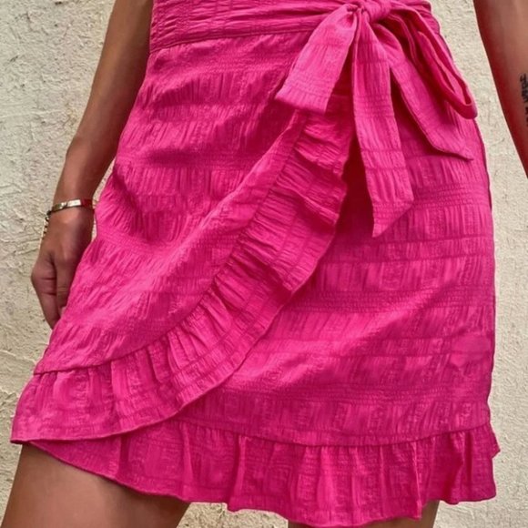 Pink Knot Side Ruffle Trim Wrap Mini Skirt - Picture 5 of 6